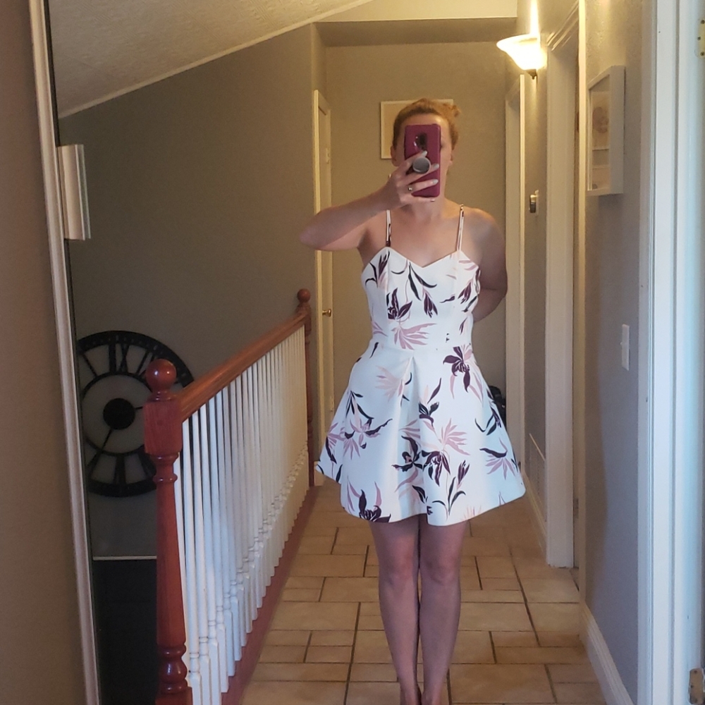 Keepsake Skater tropical dress with Pockets